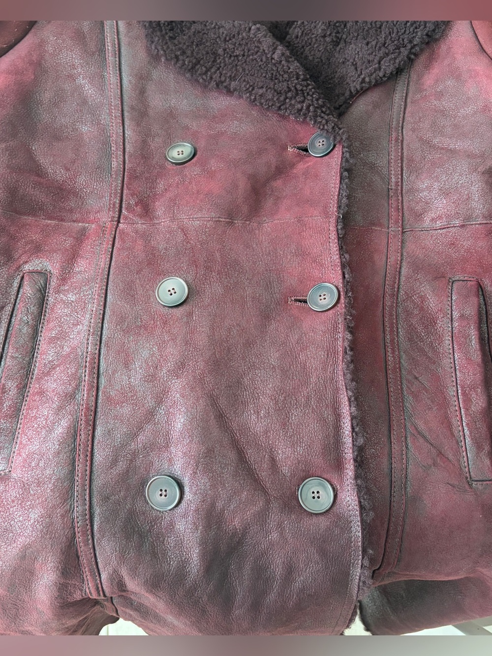 Tommy Hilfiger 100% Lambskin Leather Shearling Coat Women's S Burgundy Oxblood - Picture 5 of 11